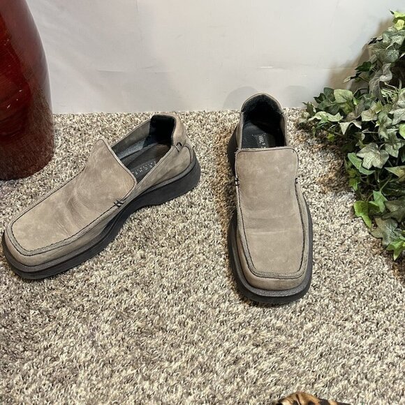 Vintage Skechers Chunky Loafers Men's Size 8.5 Slip On Gray Leather Square Toe - Picture 3 of 7